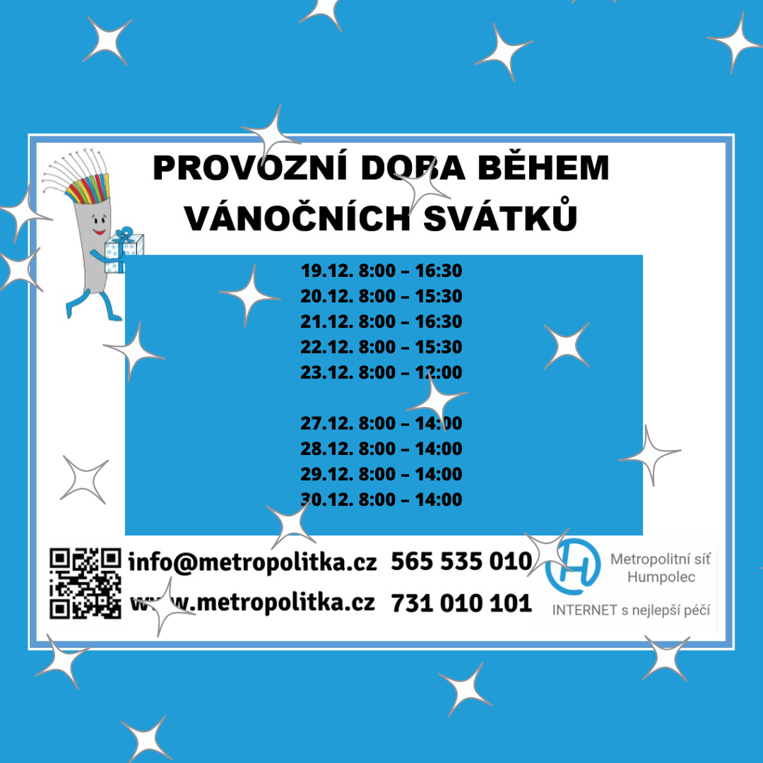Provozní doba během vánočních svátků 2022